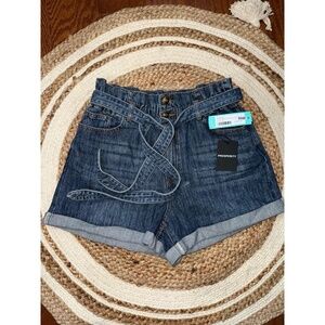 Prosperity Shorts Womens 30 Blue Denim Rolled Hem‎ Belted Button Closure Casual